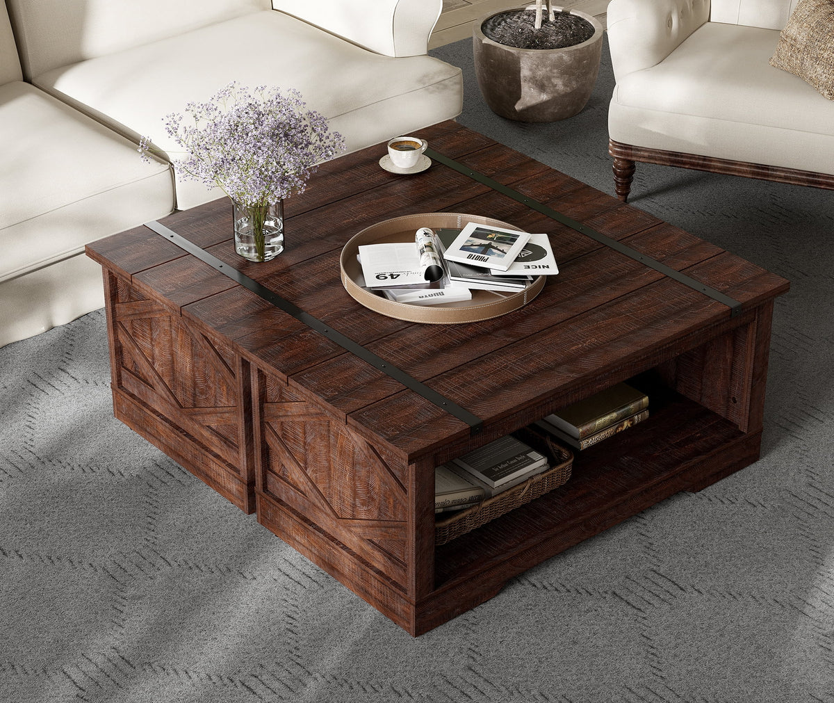 Rustic Brown Wood Coffee Table with Storage G897273
