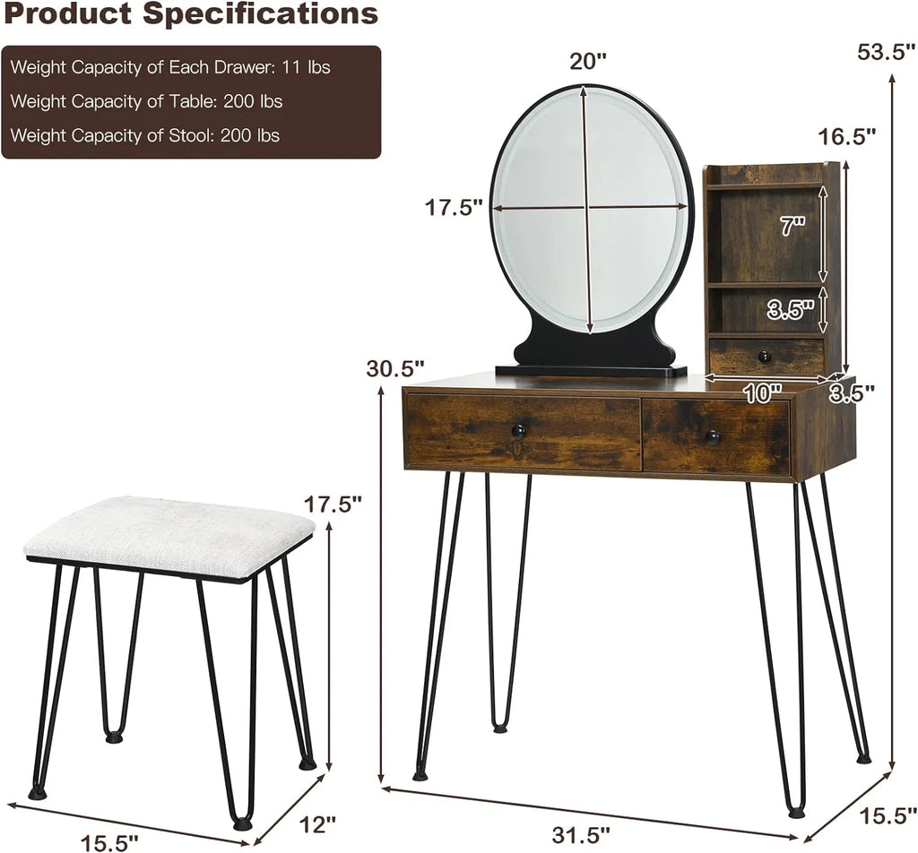 Rustic Brown Vanity Table with Mirror N142