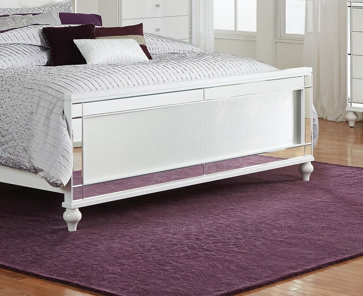 White 3pc Bedroom Set Eastern King Bed LED Headboard 2 Nightstands S149479