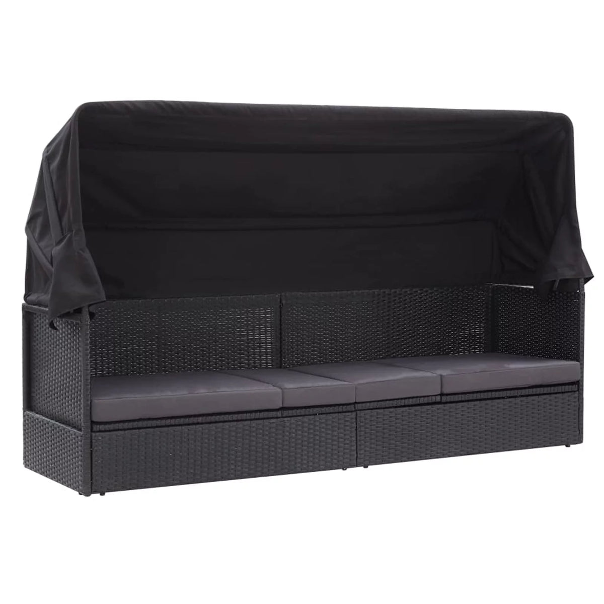 Black Poly Rattan Sun Lounger with Canopy and Cushion G9956