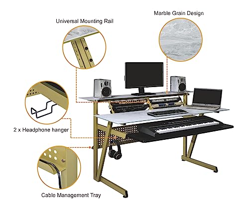 Black Tempered Glass Music Studio Workstation with 2 x 4U Rack F56434