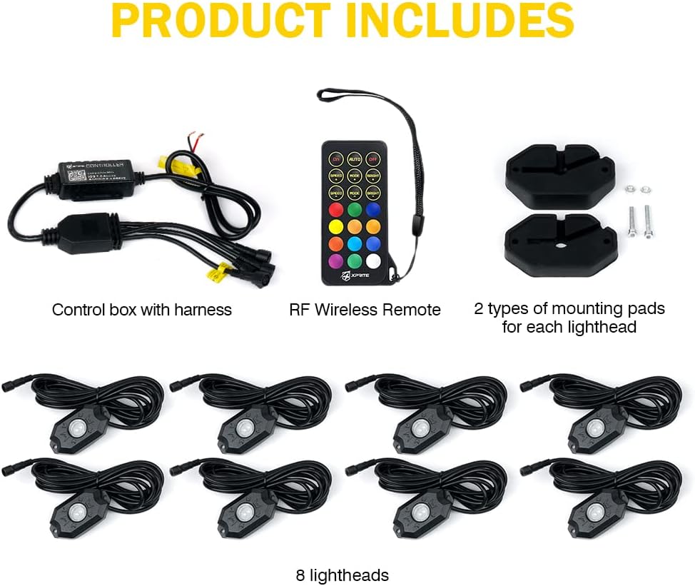RGBW LED Rock Lights Kit with Bluetooth Remote, 10 Pods F860039
