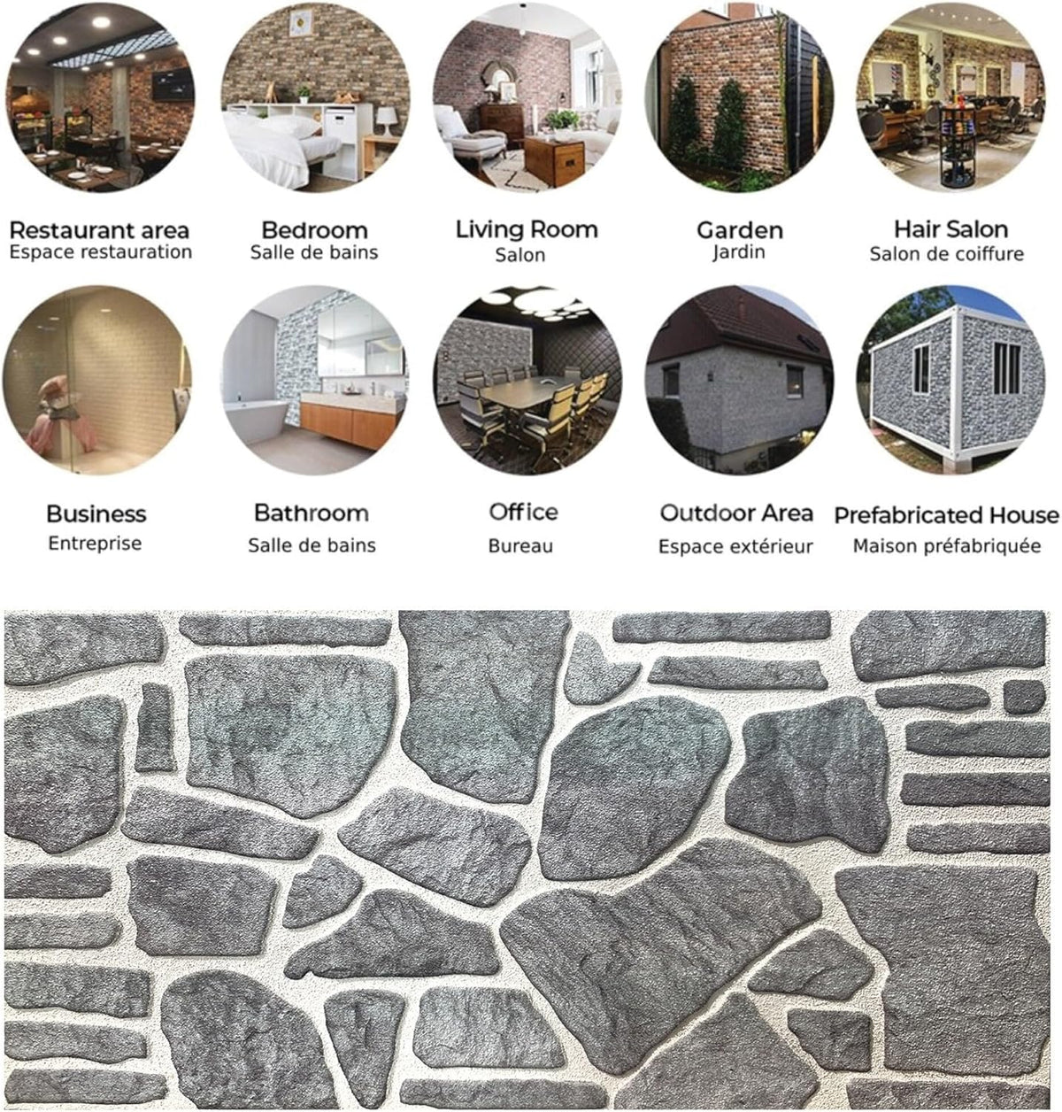 Bluish Grey White Faux Stone 3D Wall Panels, 54 sq ft, 40" x 20", Pack of 10 Q108