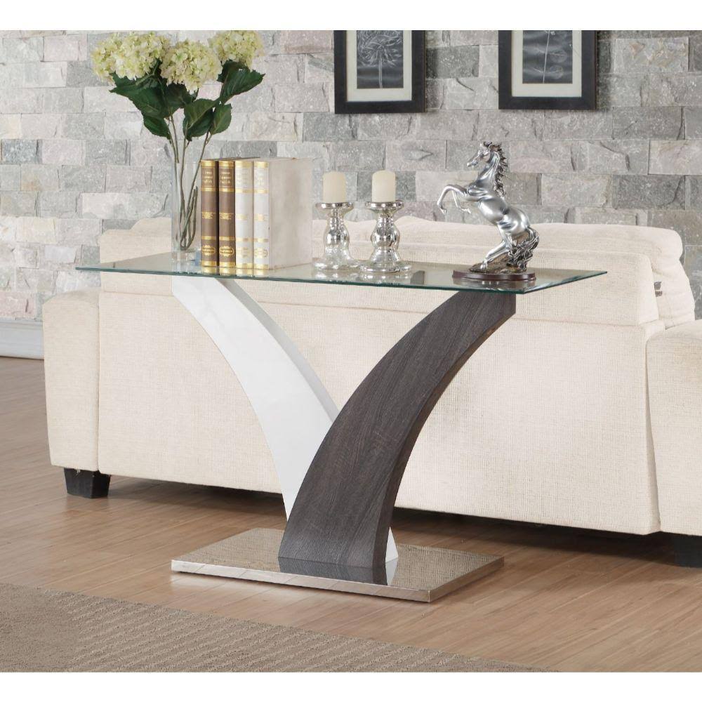 Clear Glass White Walnut Sofa Table J803