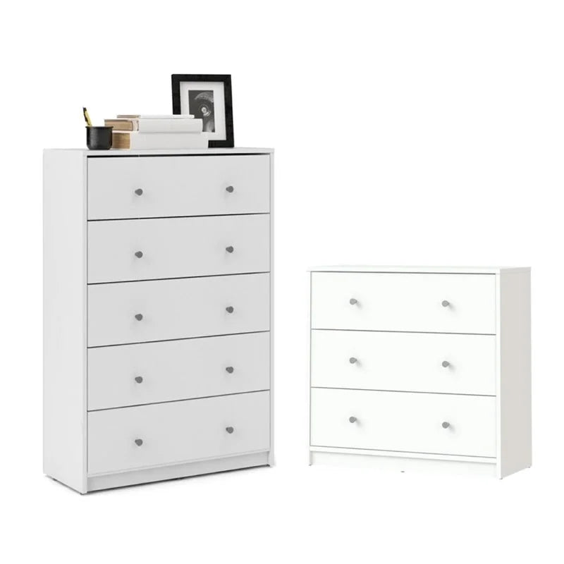 White 5 Drawer and 3 Drawer Chest Set X414