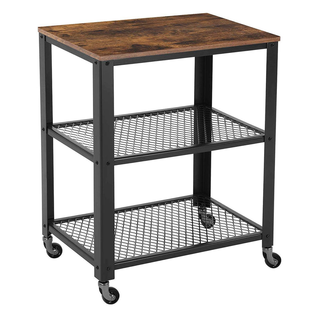 3 Tier Wooden Serving Cart with 2 Mesh Shelves Black and Brown I66520