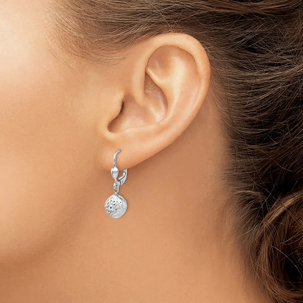 14 Karat White Gold Diamond-cut Dangle Leverback Earrings F69972