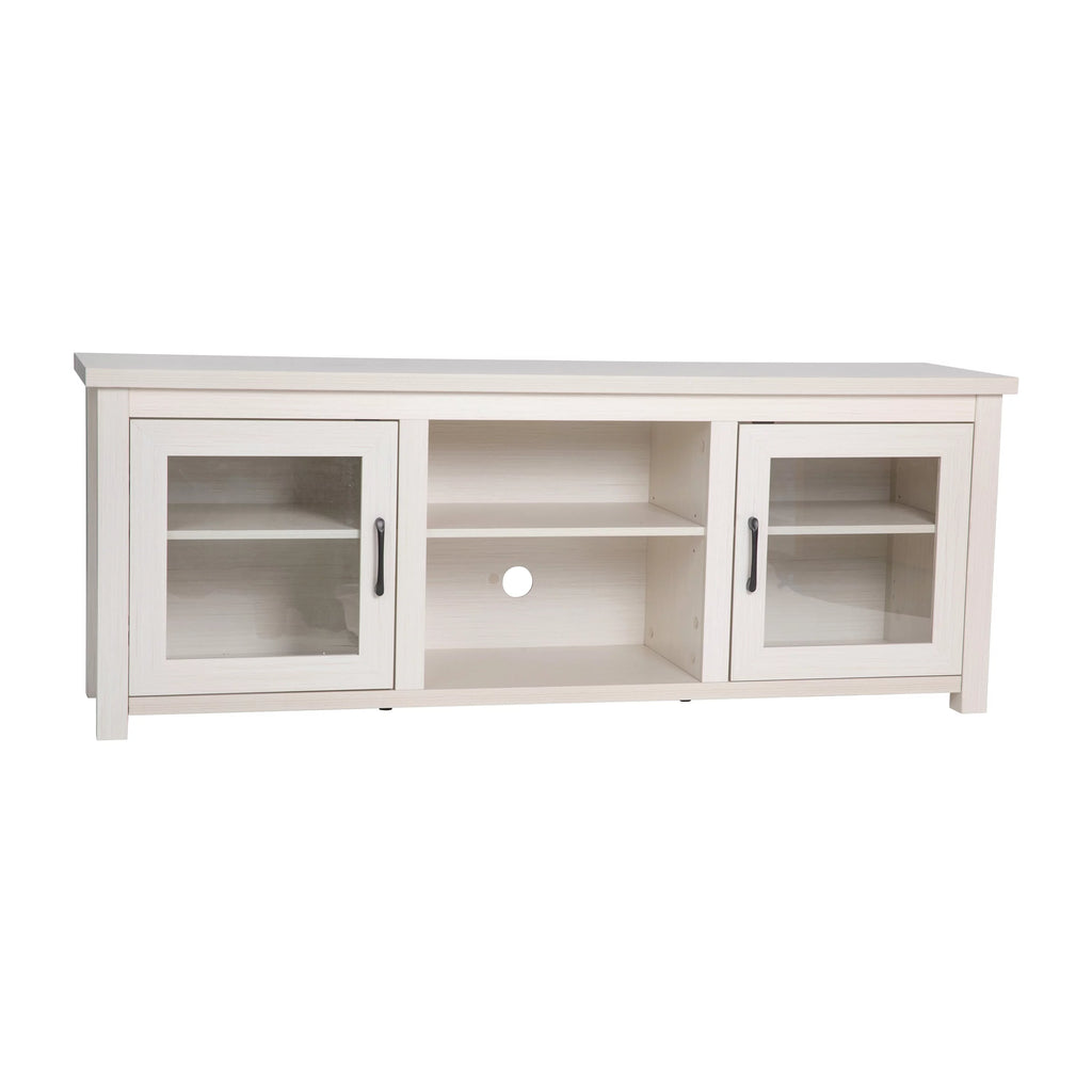 White Wash TV Stand with Glass Doors and Adjustable Shelves B33811