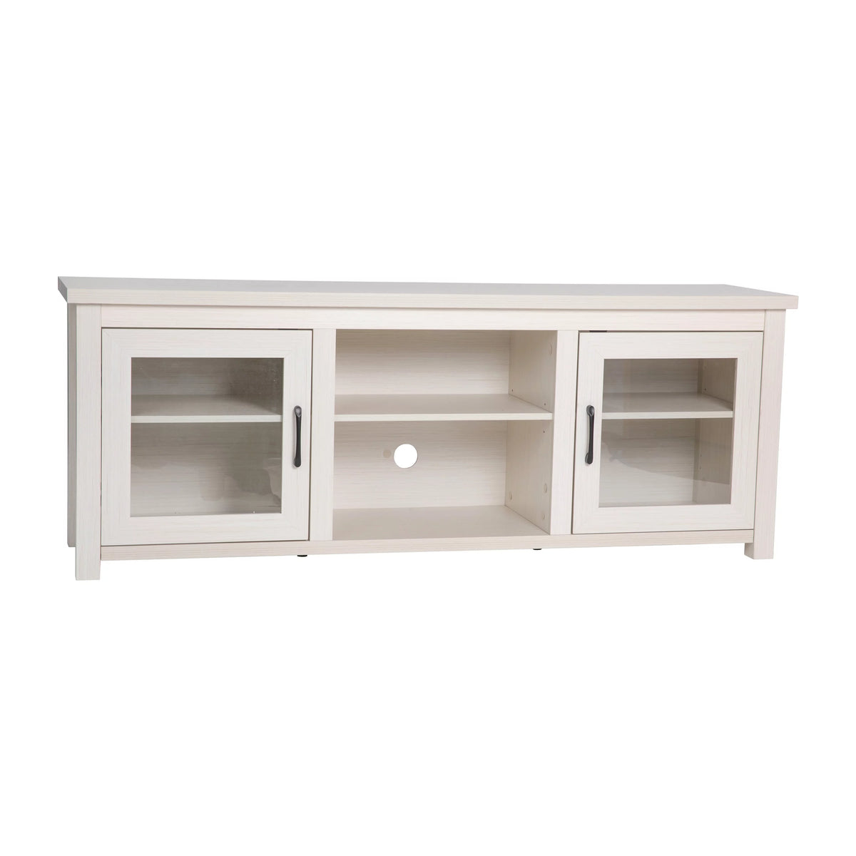 White Wash TV Stand with Glass Doors and Adjustable Shelves B33811