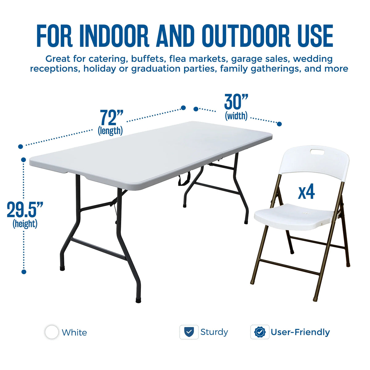 6' Folding Banquet Table & Folding Chairs (4 Pack) X6313