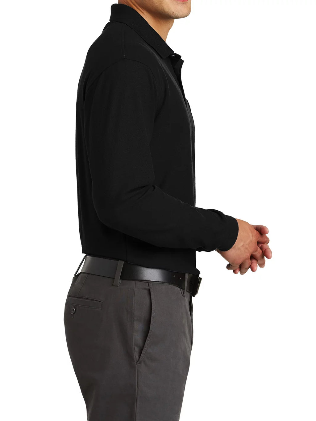 Long Sleeve Silk Touch Polo with Pocket Black Large R2279