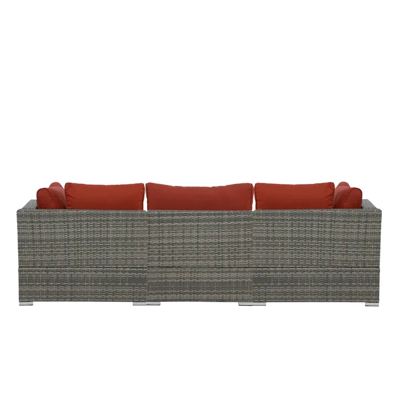 Red Wicker-Fabric Outdoor Sofa Three Piece D657