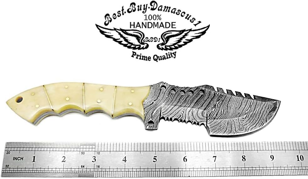 Camel Bone 9.5'' Fixed Blade Damascus Steel Hunting Knife G191
