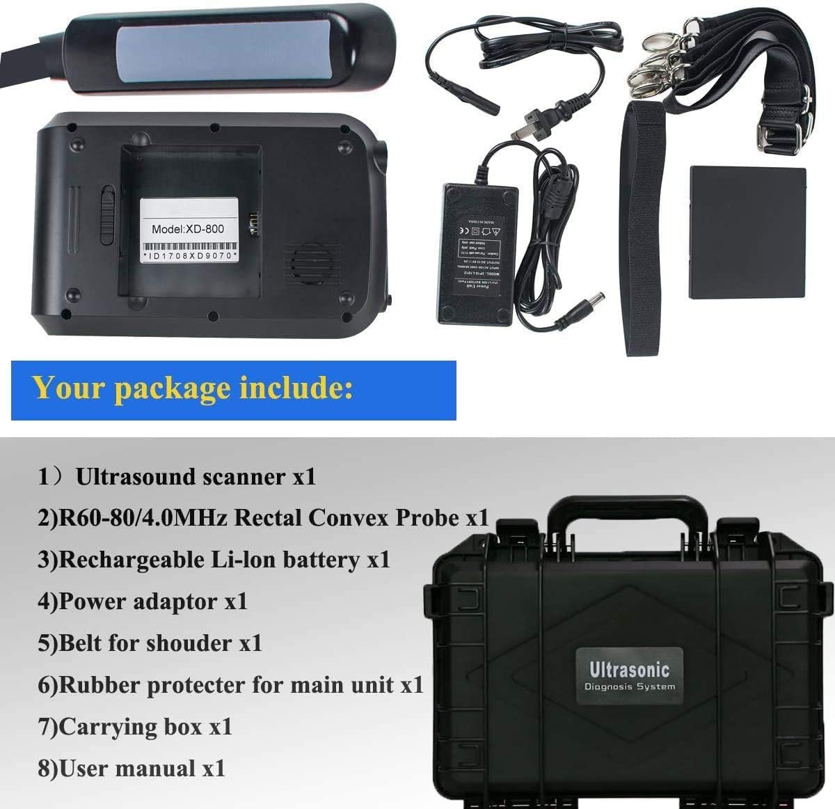 Portable Digital Veterinary Ultrasound Scanner with 4.0MHz Rectal Convex Probe U6666