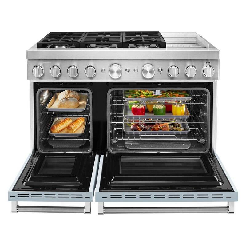 48 in. Double Oven Dual Fuel Range with Self-Cleaning and True Convection in Misty Blue J403096