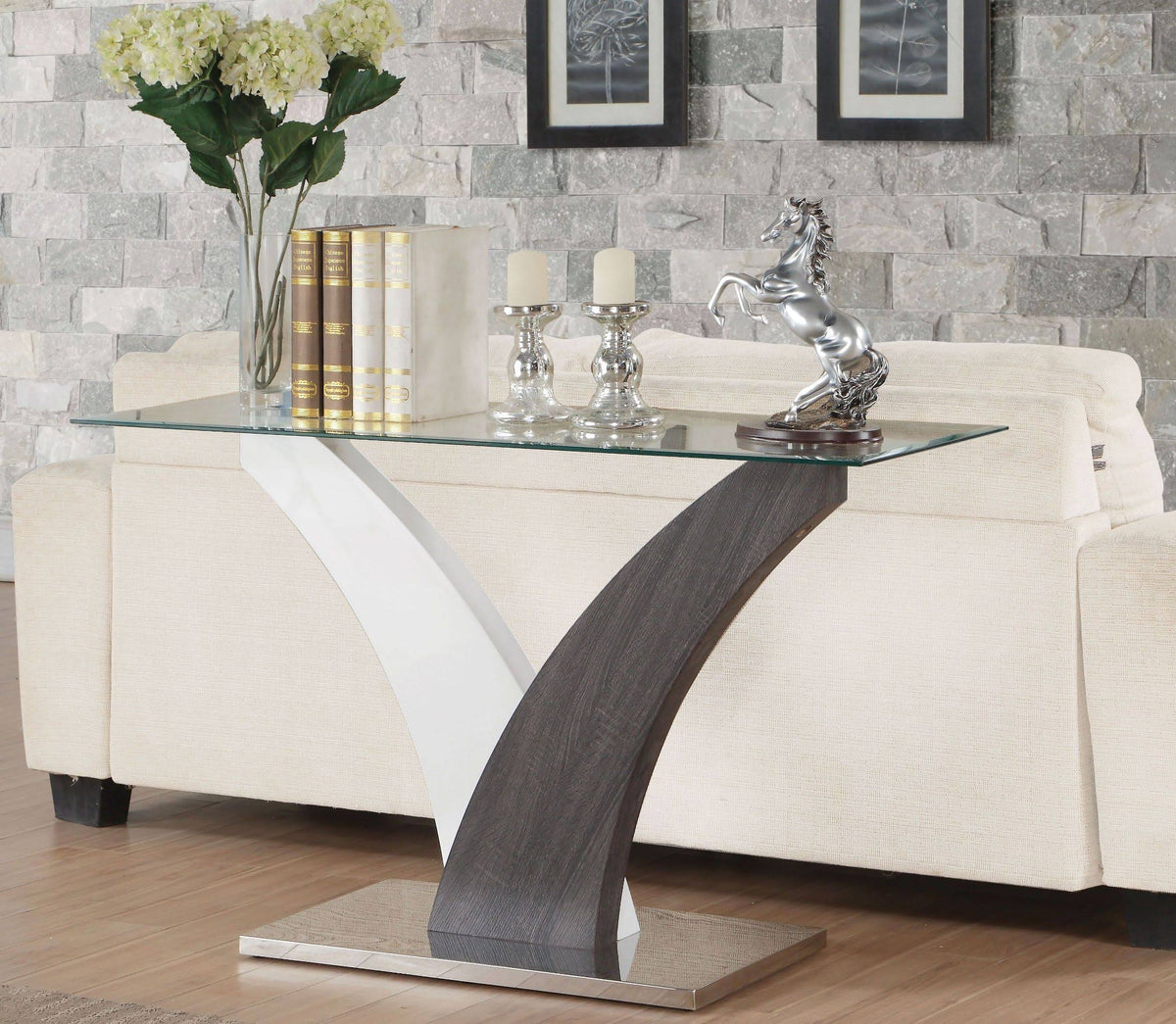 Clear Glass White Walnut Sofa Table J803