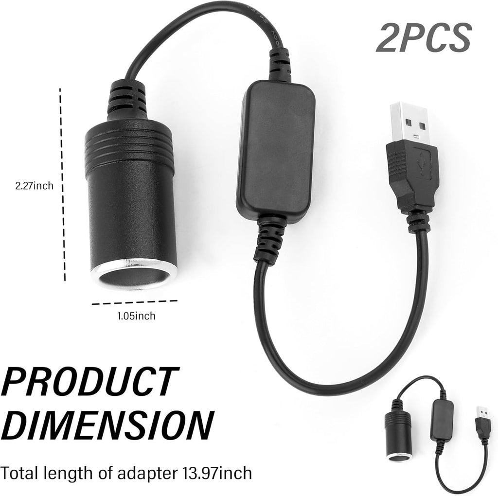 2PCS USB to Cigarette Lighter Adapter 12V Q64864
