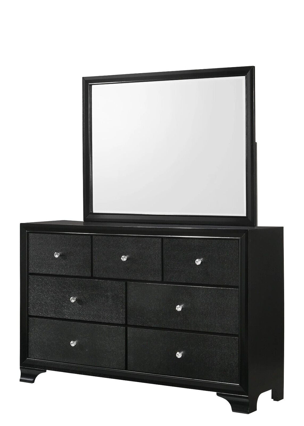 Black Full Size Upholstery LED Bed Dresser Mirror Nightstand Set C8305
