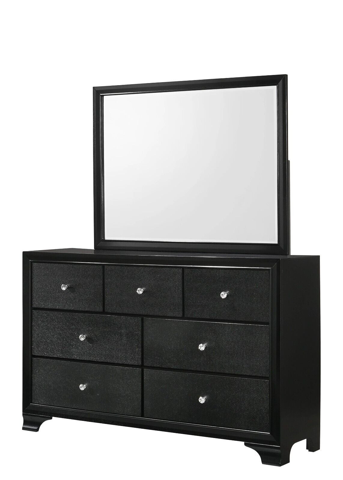 Black Full Size Upholstery LED Bed Dresser Mirror Nightstand Set C8305