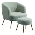Pea Green Wool Accent Armchair with Ottoman and Gold Leg R5813