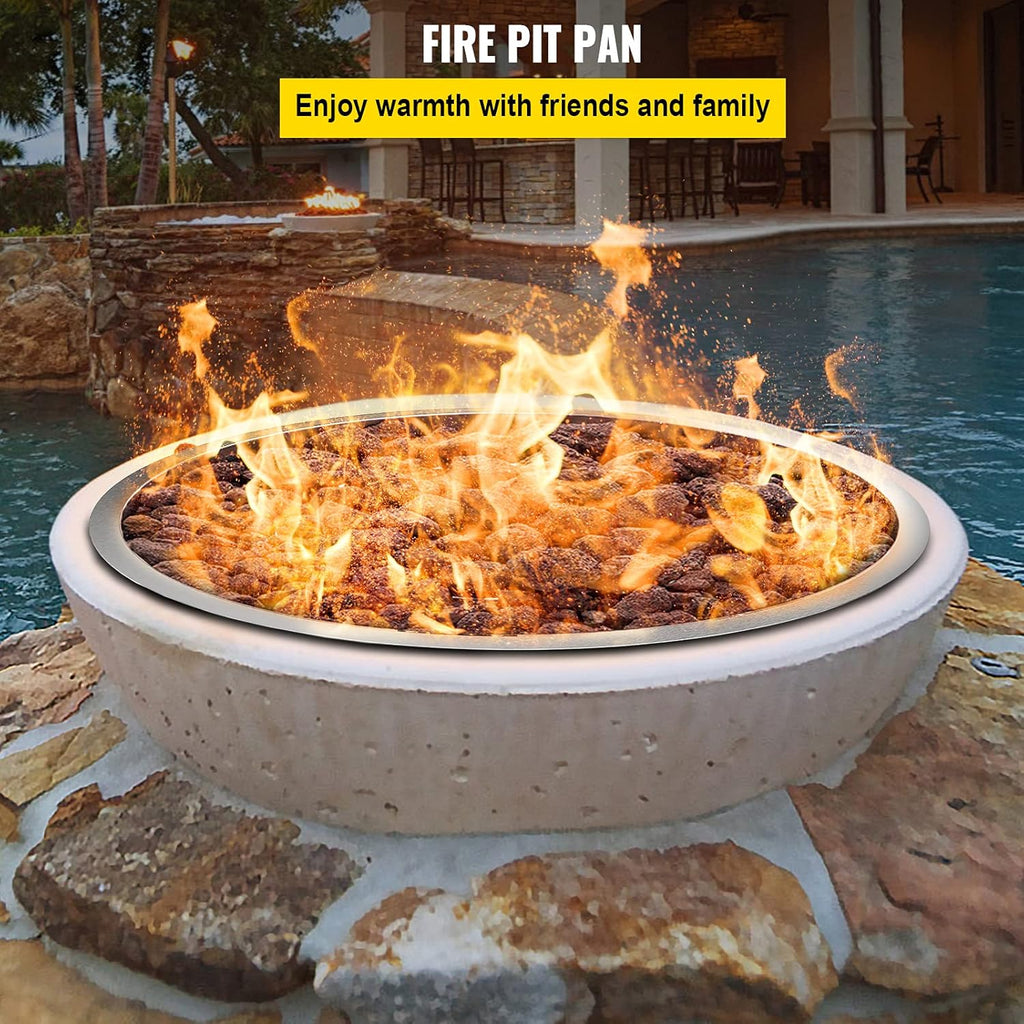 31 x 31 Round Stainless Steel Gas Fire Pit Burner Pan with Volcanic Rock Insert Q79168