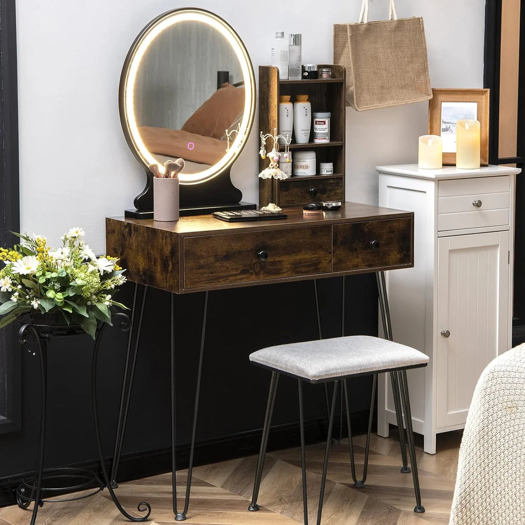 Rustic Brown Vanity Table with Mirror N142
