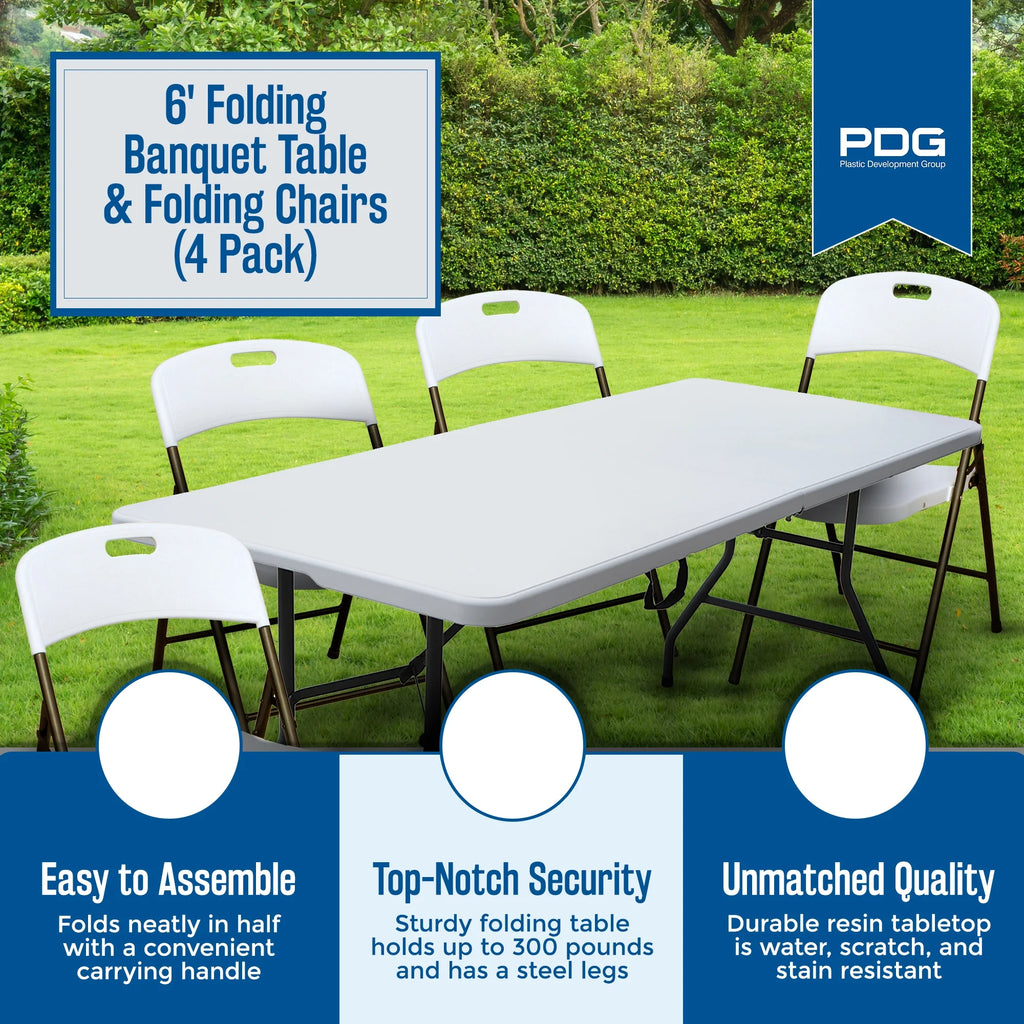 6' Folding Banquet Table & Folding Chairs (4 Pack) X6313