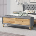 Gray Upholstered Wooden Storage Ottoman Bench with 2 Drawers T996