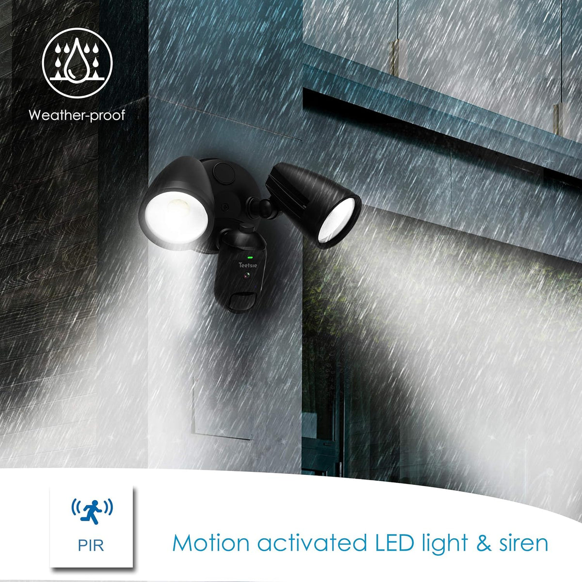 Floodlight Camera Hardwired Motion Sensor Outdoor Light 1080P WiFi IP65 Waterproof P2208