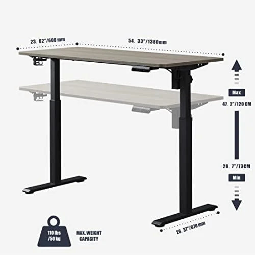 Electric Height Adjustable Standing Desk 55" Grey Oak E916