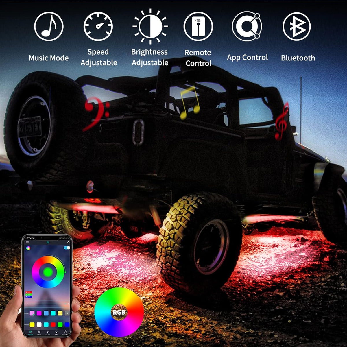 RGB LED Rock Lights 10 Pods A8195