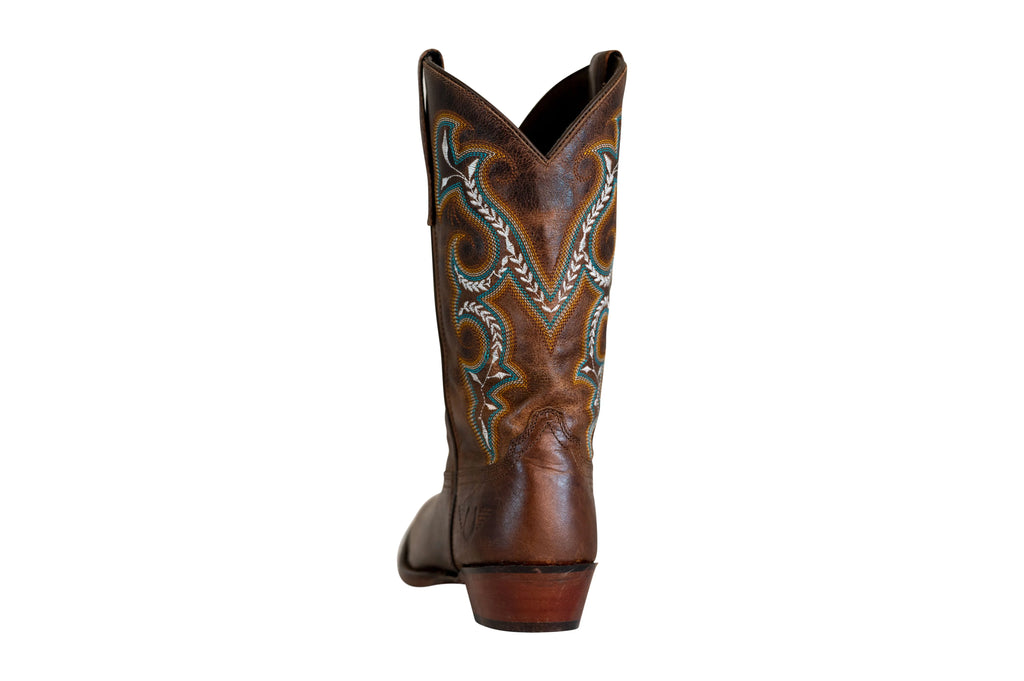 Brown Leather Square Toe Western Boots E559