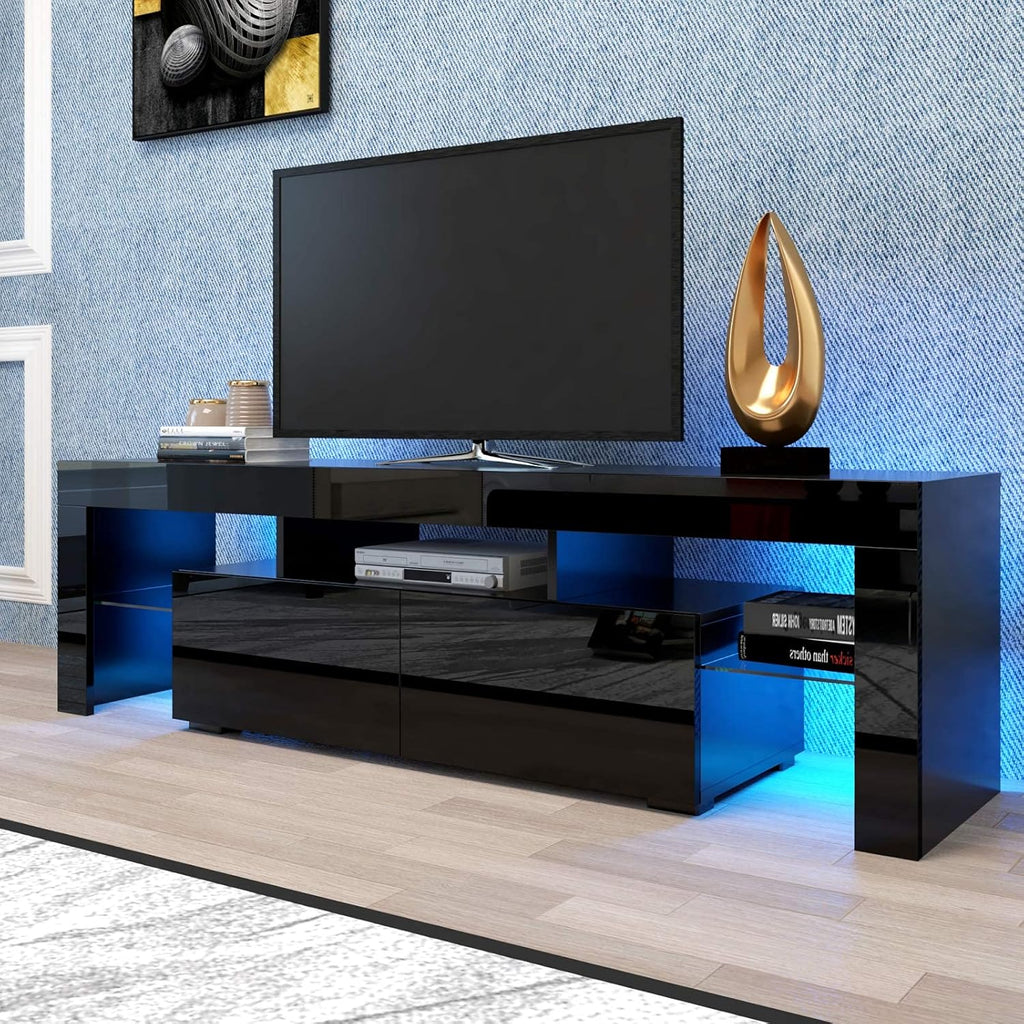 White Wall-Mounted TV Stand with LED Lights and 2 Storage Drawers H27289