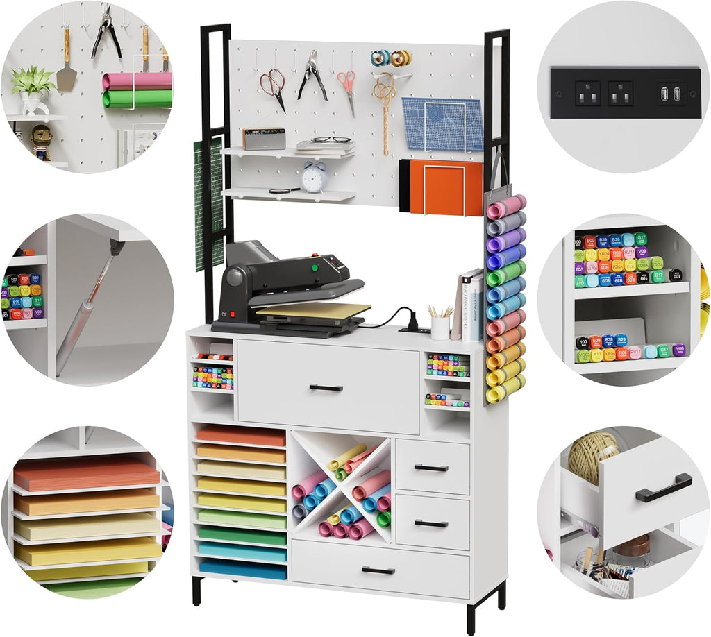Craft Organizers and Storage Cabinet with Power Outlet, Pegboard, Vinyl Holders E579937