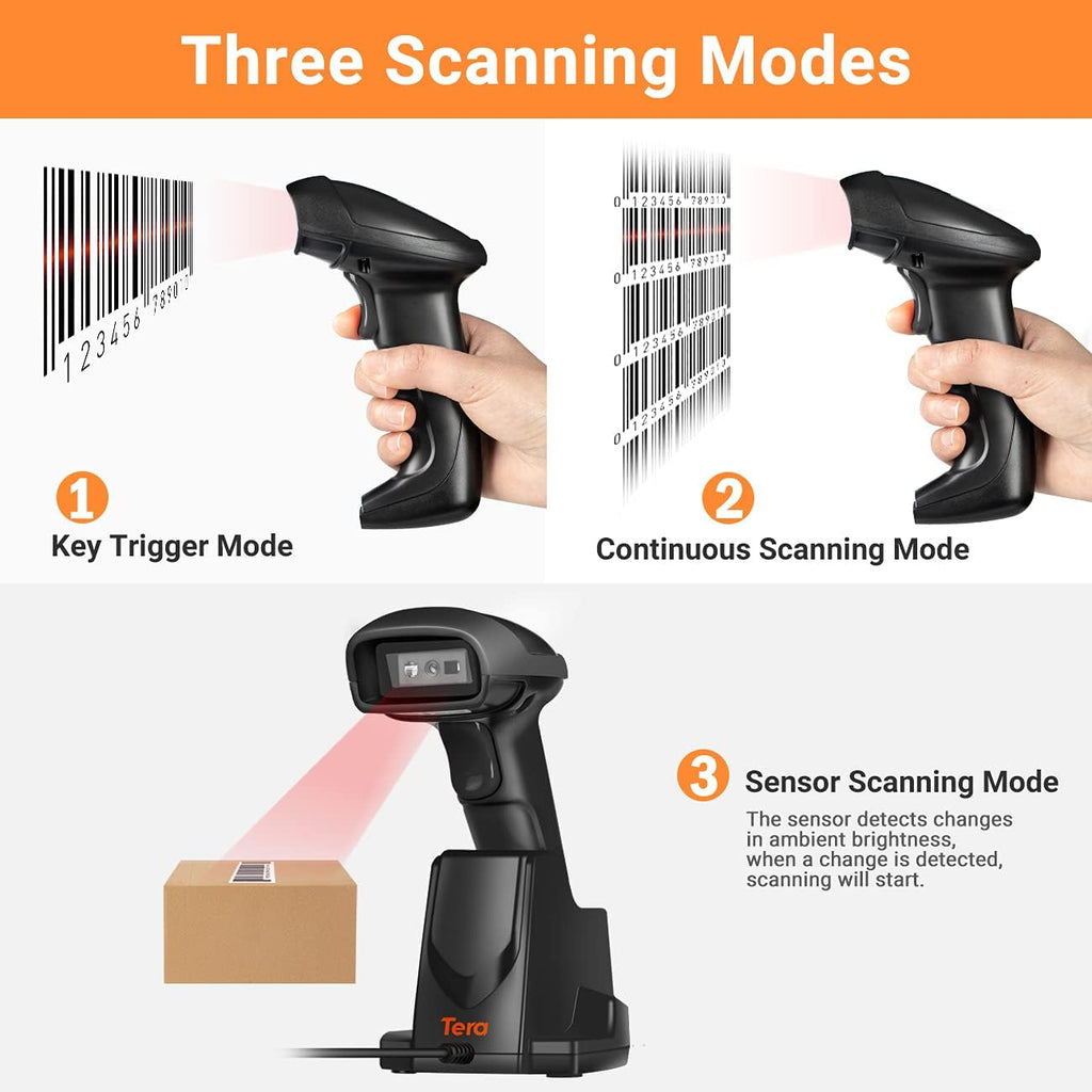 Wireless Barcode Scanner 1D 2D QR with USB Charging Base, Pack of 2 U1357