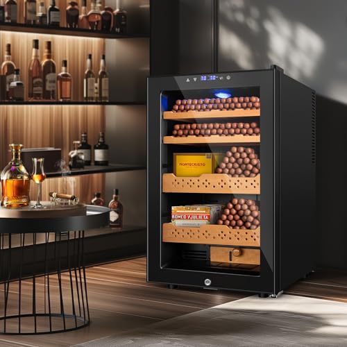 70L 400 Counts Thermostatic Cooling Humidor Cabinet with Cedar Wood Shelves I956