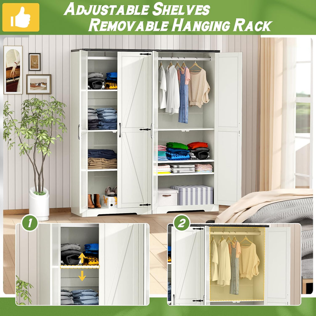 White 72" Wardrobe Closet with Doors J96740