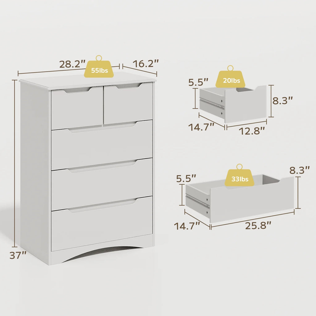 White 5 Drawer Wood Dresser M90982