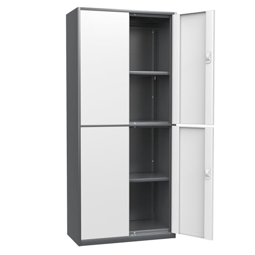 Metal Storage Cabinet with 4 Lock Doors and 4 Adjustable Shelves, 74" Tall Rolling Cabinet M1827