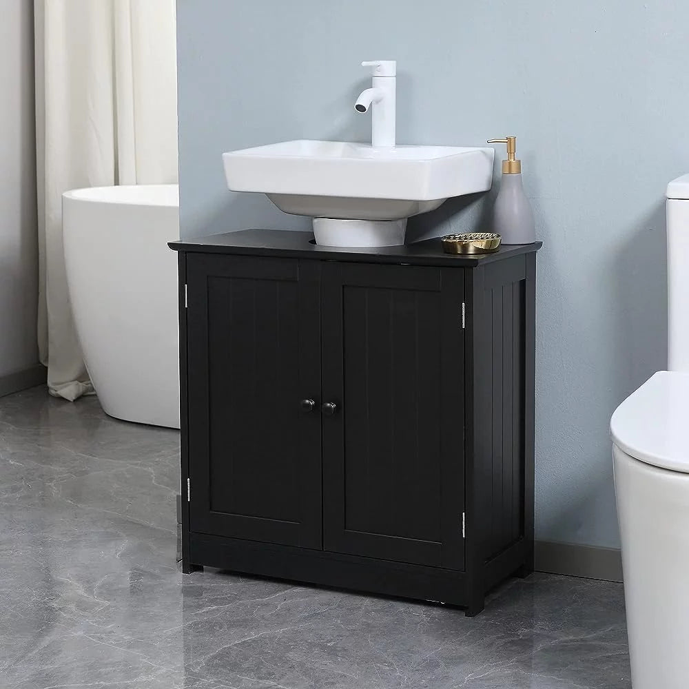 Black Under Sink Bathroom Cabinet with Shelf B406