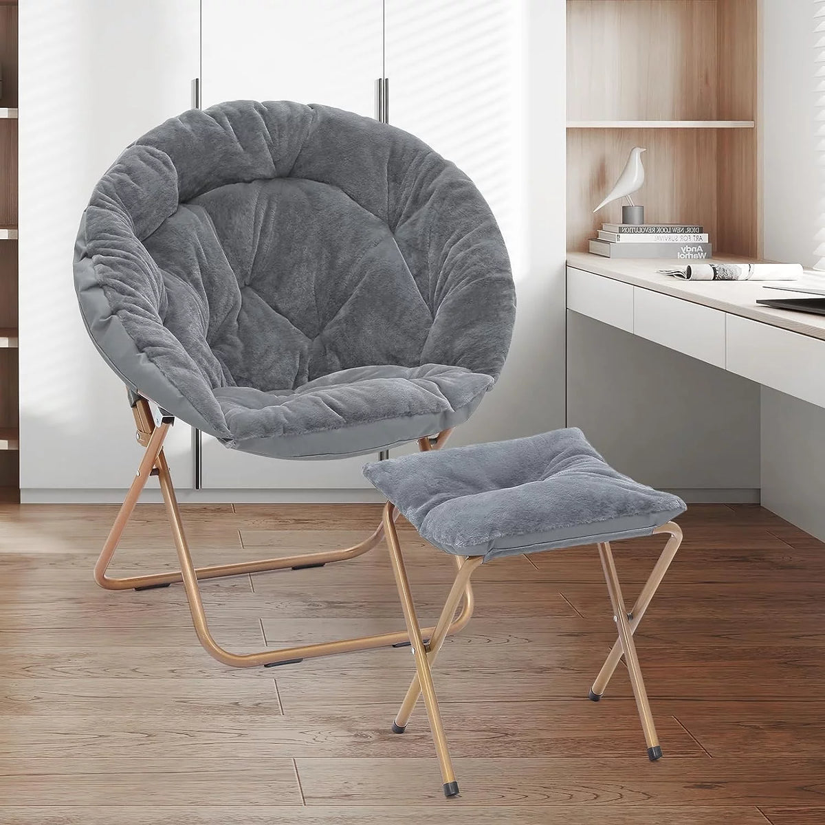 Oversized Foldable Saucer Chair with Ottoman T879