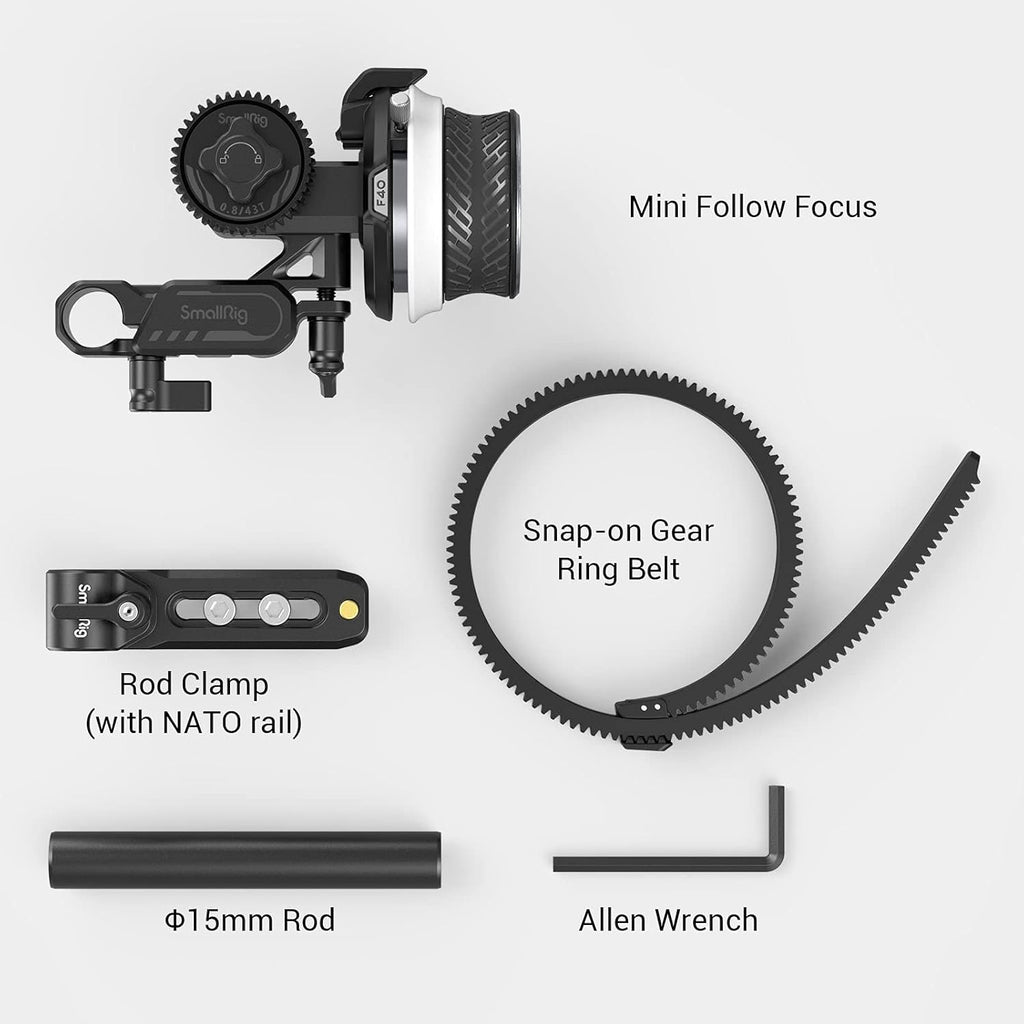 Mini Follow Focus with A/B Stops and 15mm Rod Clamp and Snap-on Gear Ring Belt C430