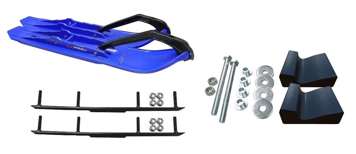 Blue XCS Snowmobile Skis with 4" Round Bars Complete Kit U210