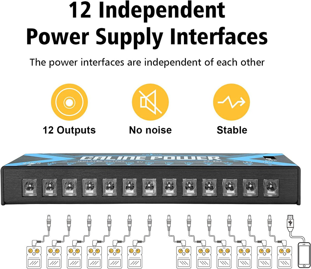 12 Isolated DC Output Guitar Pedal Power Supply with USB Port I623