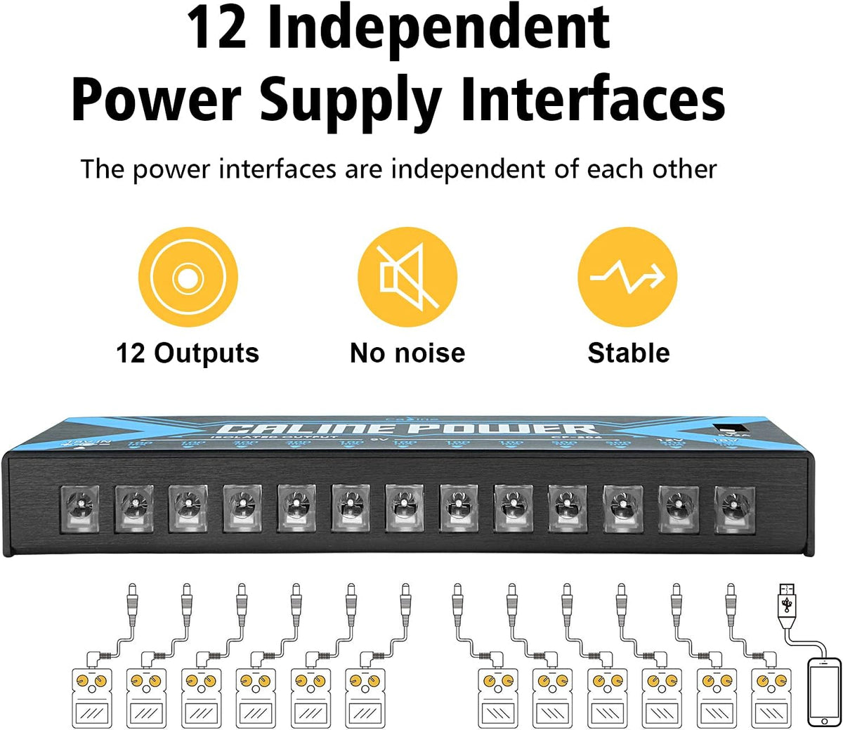 12 Isolated DC Output Guitar Pedal Power Supply with USB Port I623