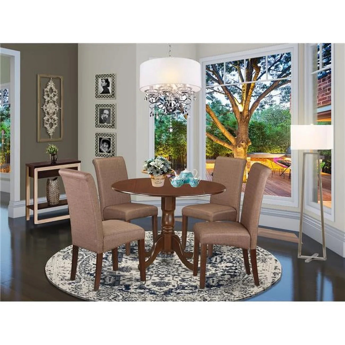 5 Piece Round Table with Fabric Parson Chairs M535167