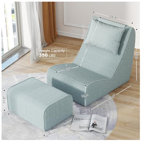 Corduroy Bean Bag Chair with Neck Pillow and Ottoman P4845