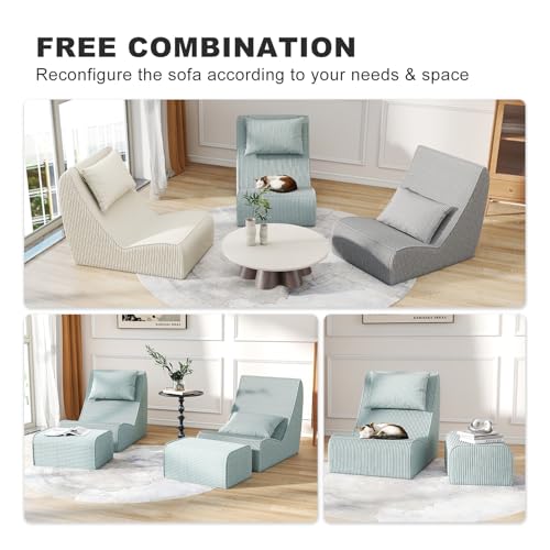 Corduroy Bean Bag Chair with Neck Pillow and Ottoman P4845