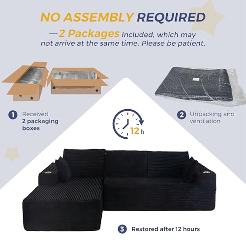 110" Modular Sectional Couch with L-Shape Chaise Black E8863