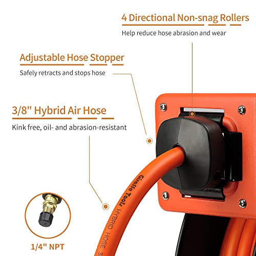 3/8" x 50 ft Retractable Air Hose Reel, 300 PSI V5200